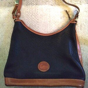 Dooney & Bourke Vintage Navy Blue Tan Pebble Leather Hobo Shoulder Bag